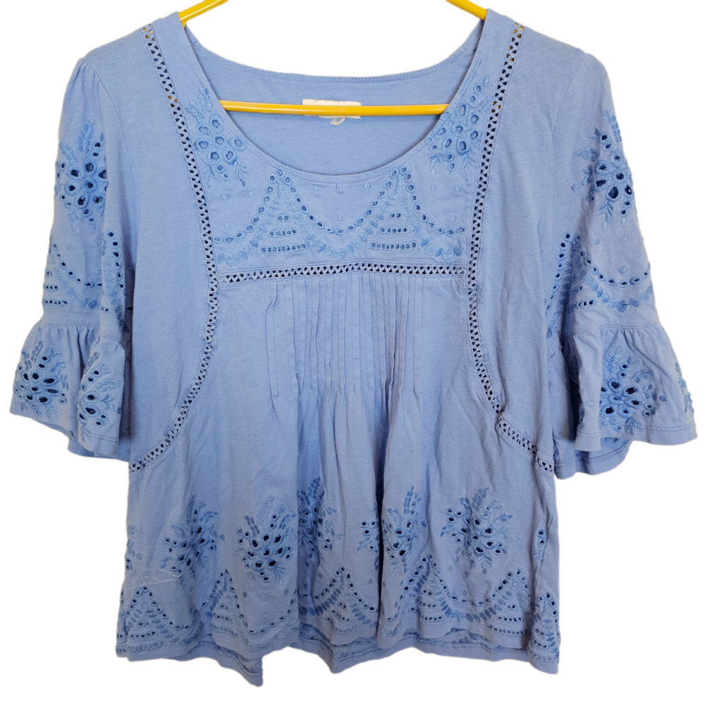 Sundance Embroidered Eyelet Tunic Top Size S Boho Hippie Cottagcore Peasant